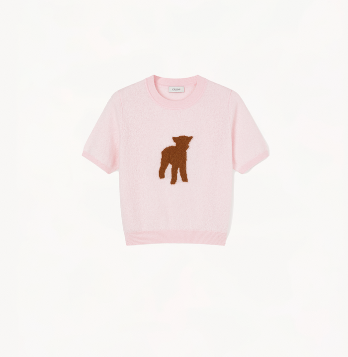 Crush FLUFFY CASHMERE MOTIF-PRINTED CREWNECK TOP Light Pink