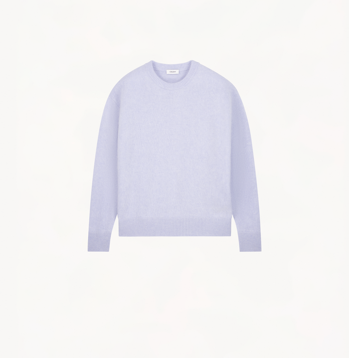 Crush FLUFFY CREW-NECK CASHMERE WOOL BLEND TOP-MEN Light Blue