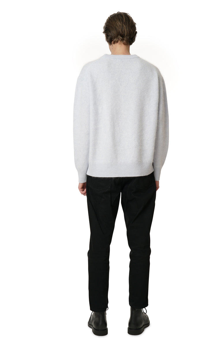 Crush FLUFFY CREW-NECK CASHMERE WOOL BLEND TOP-MEN Light Blue