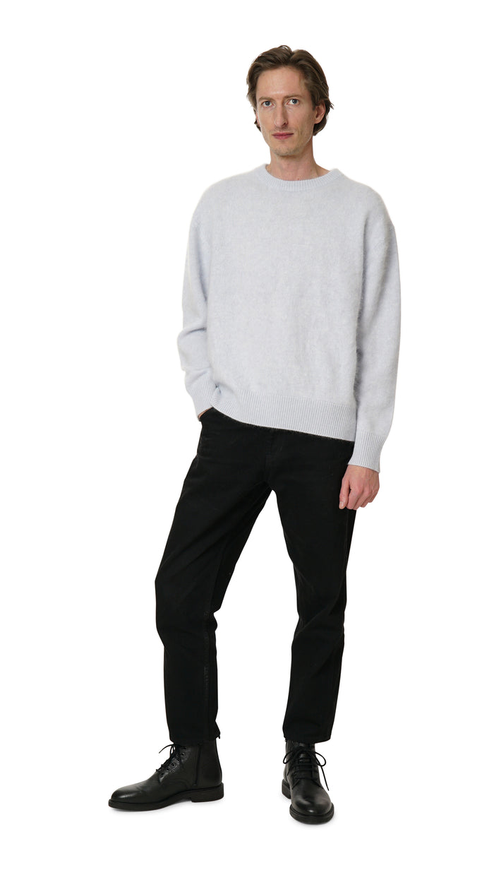 crush FLUFFY CREW-NECK CASHMERE WOOL BLEND TOP-MEN Light Blue