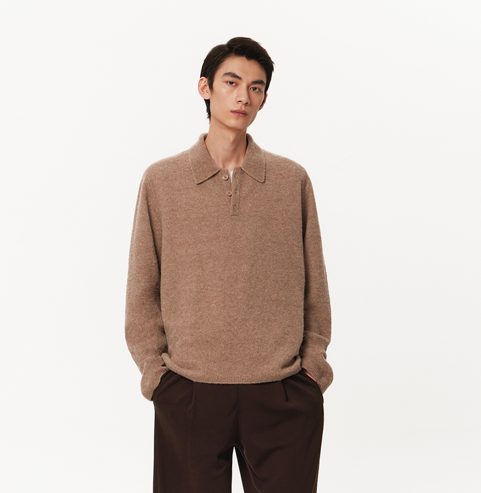 crush MEN'S LONG-SLEEVED POLO SWEATER Greyish brown