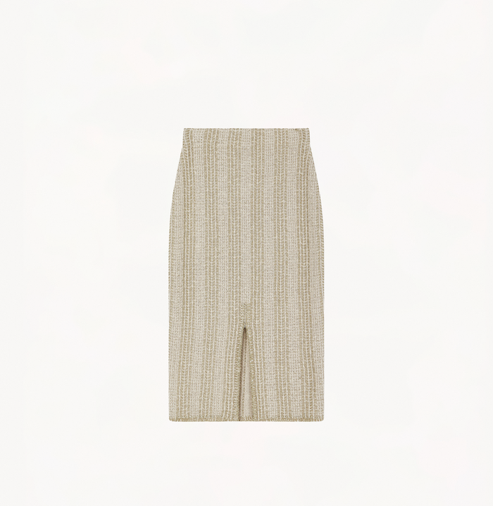 Crush METALLIC TWEED OPEN SLIT MAXI SKIRT Metallic Champagne Gold