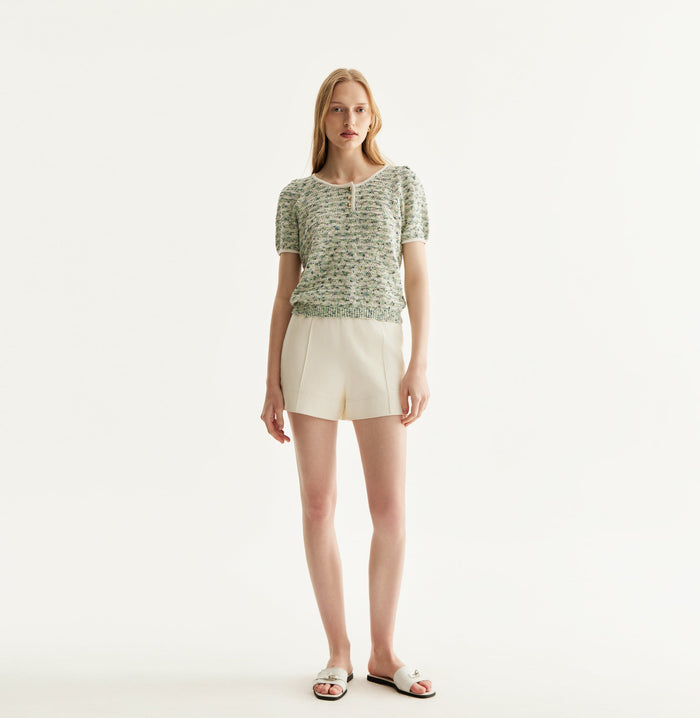 crush MULTICOLOR PUFF SLEEVE TOP Blue／White stripes