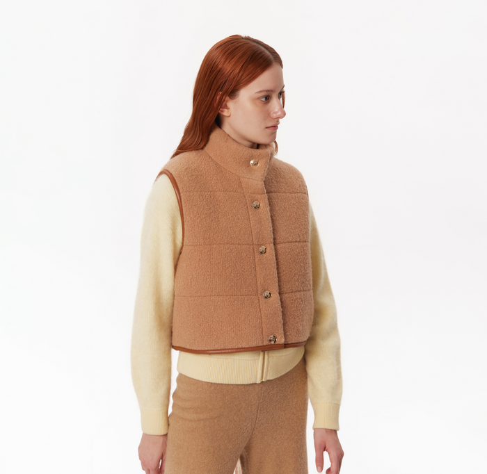 crush QUILTED COTTON SHORT VEST WITH STAND COLLAR Orchid