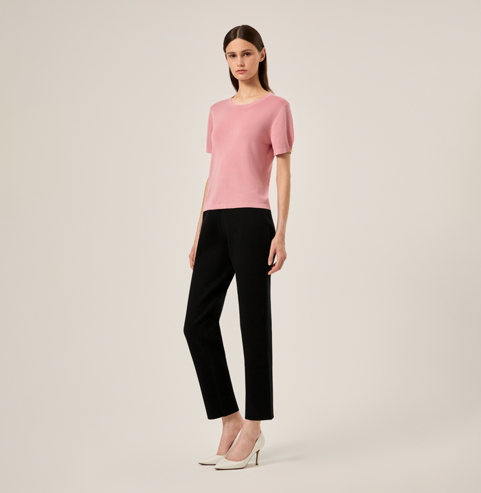 Crush SILK CASHMERE CABLE-KNIT CREWNECK TOP Mint Green