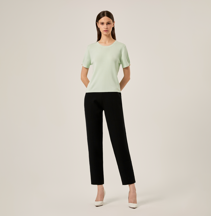 Crush SILK CASHMERE CABLE-KNIT CREWNECK TOP Mint Green