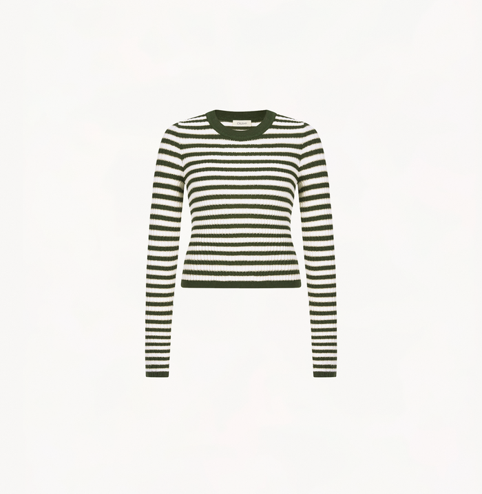 Crush STRIPED CREWNECK TOP Grass Green／White Stripes