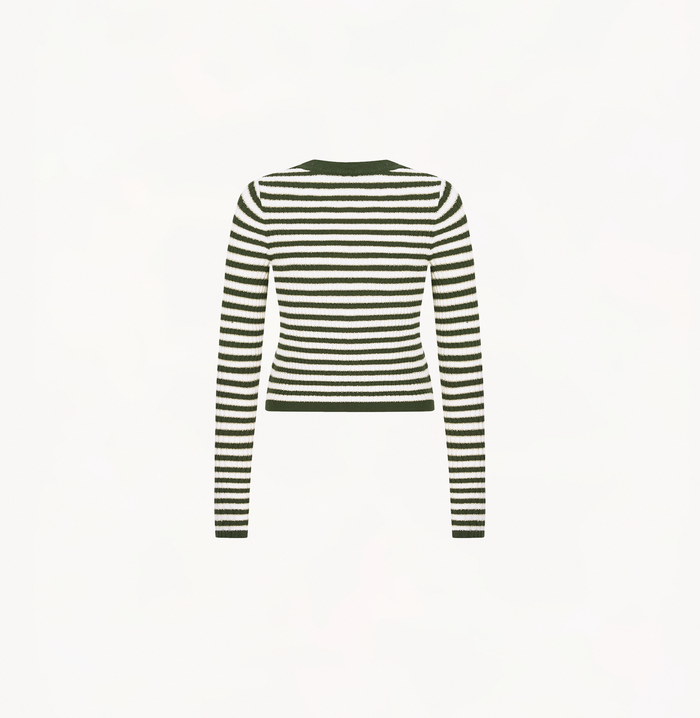 Crush STRIPED CREWNECK TOP Grass Green／White Stripes