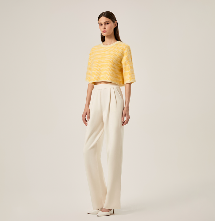 Crush TWO-TONED FLUFFY CASHMERE CREWNECK CROPPED TOP Moonlight Yellow