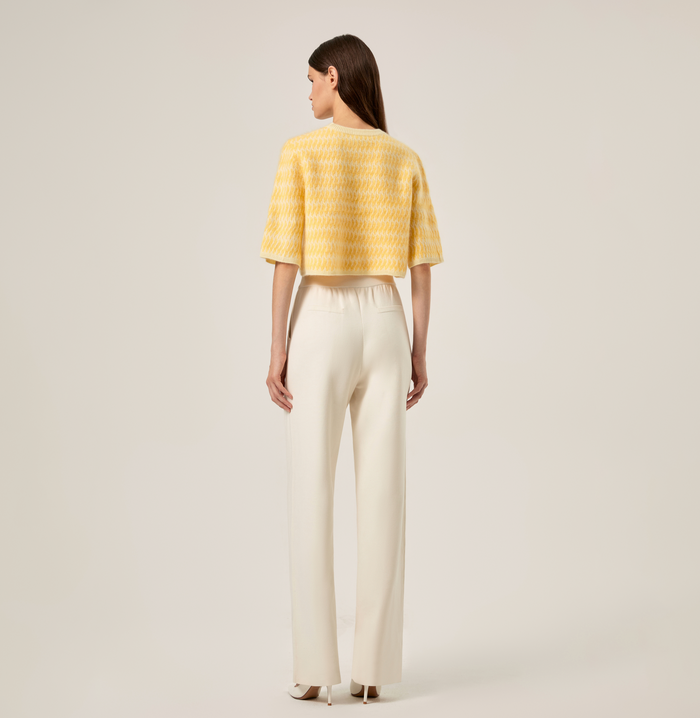 Crush TWO-TONED FLUFFY CASHMERE CREWNECK CROPPED TOP Moonlight Yellow