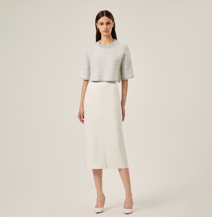 Crush TWO-TONED FLUFFY CASHMERE CREWNECK CROPPED TOP Moonlight Yellow
