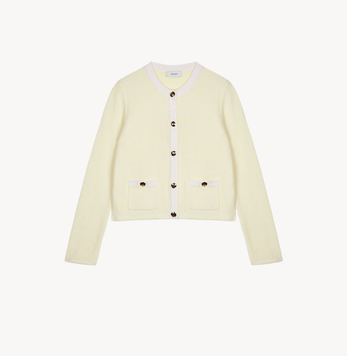 Crush WOOL STRIPED CREWNECK CARDIGAN White/Yellow Stripes
