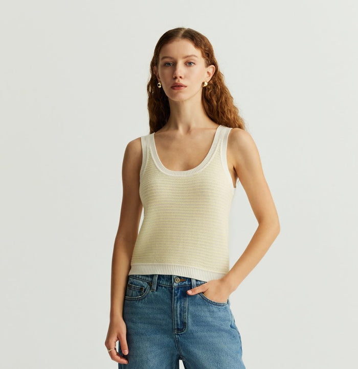 crush WOOL STRIPED U-NECK TANK TOP Blue/White stripes