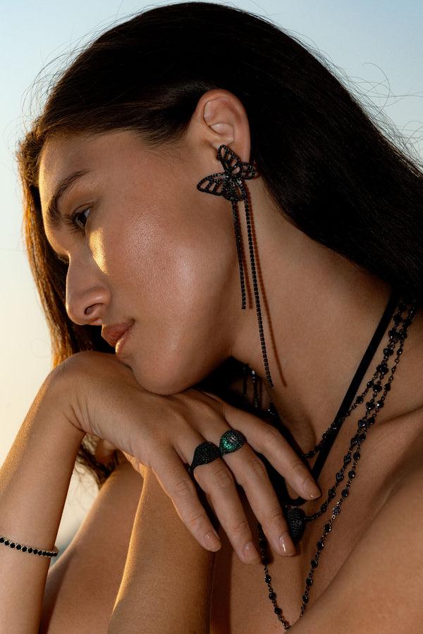 Crystal Haze Baguette Cut Ring - Emerald - Black Hardware