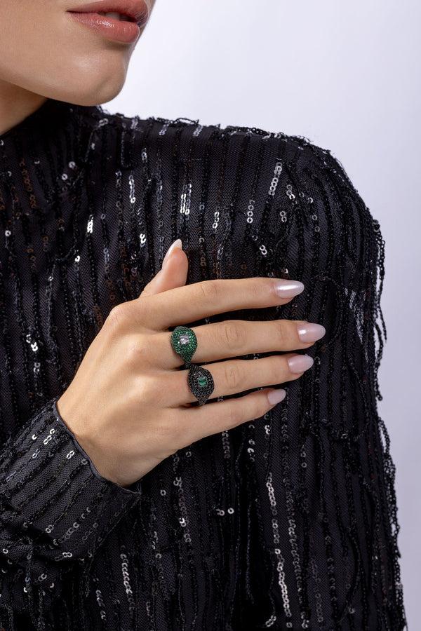 Crystal Haze Baguette Cut Ring - Black Hardware