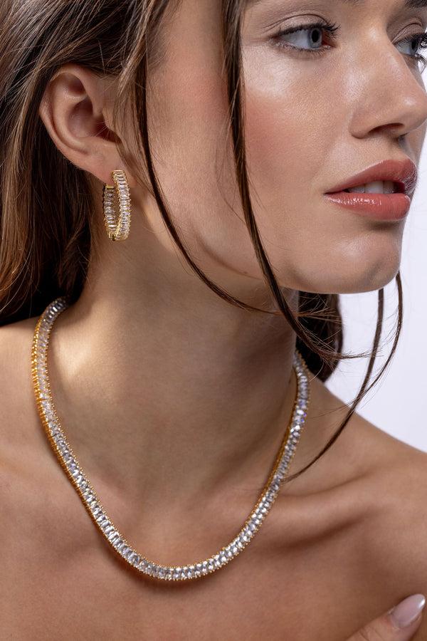 Crystal Haze Baguette Hoops - Clear