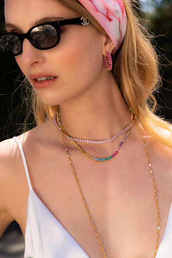 Crystal Haze Baguette Hoops - Sakura