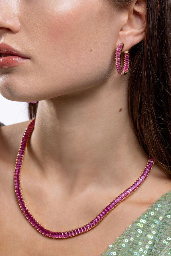 Crystal Haze Baguette Necklace - Sakura