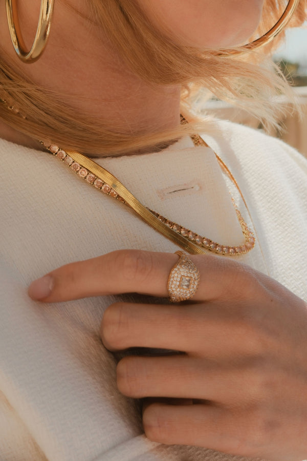 Crystal Haze Baguette Signet Ring Gold Plated