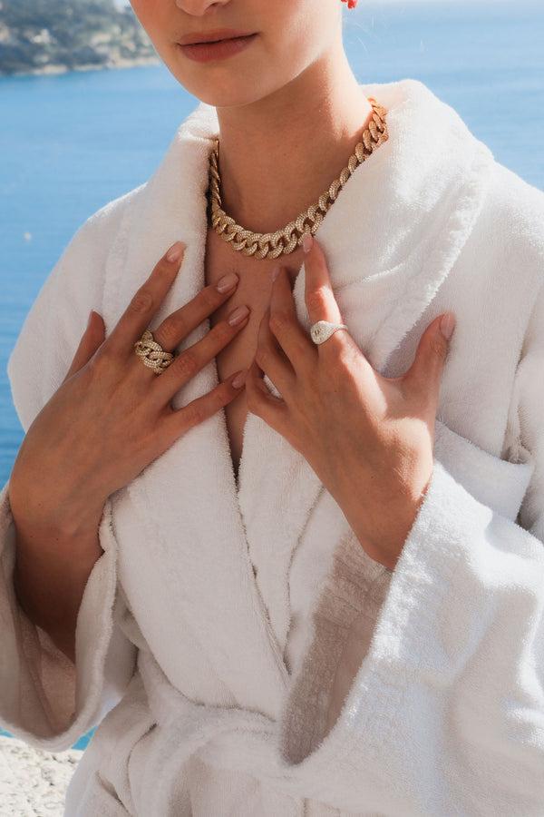 Crystal Haze Baguette Signet Ring Gold Plated