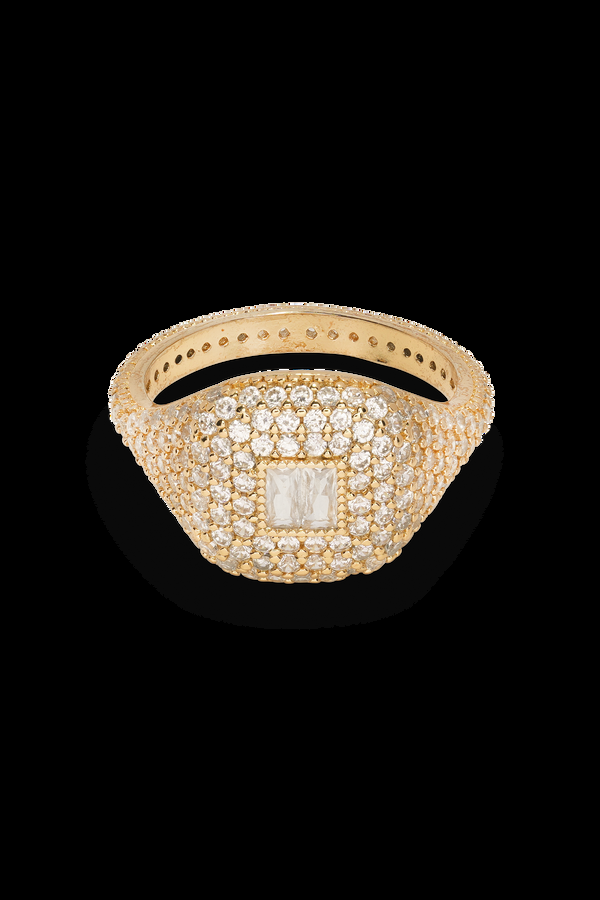 crystal haze Baguette Signet Ring Gold plated