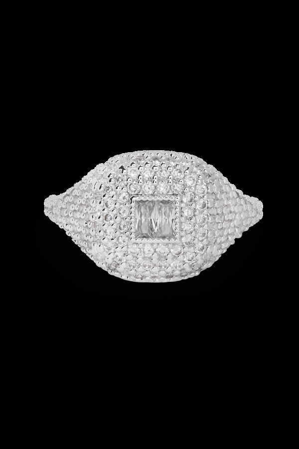Crystal Haze Baguette Signet Ring Silver