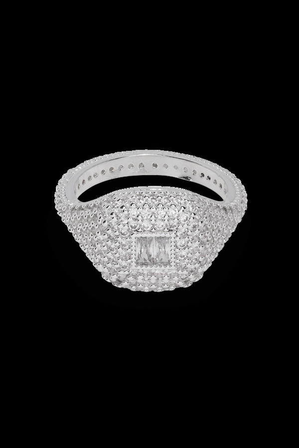 crystal haze Baguette Signet Ring Silver