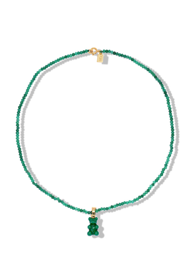 Crystal Haze Beaded Nostalgia Bear Necklace - Green