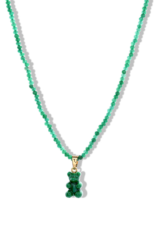 crystal haze Beaded Nostalgia Bear Necklace - Green