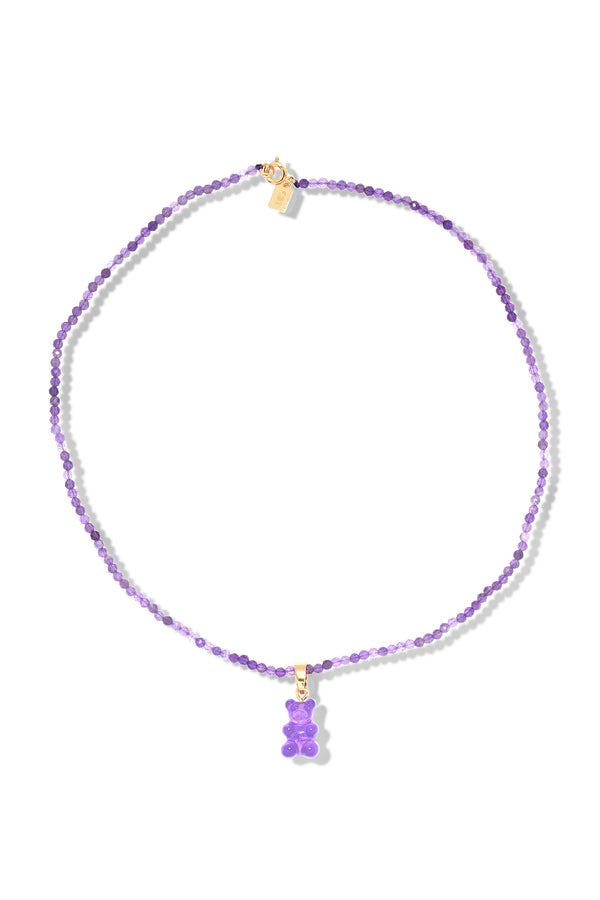 Crystal Haze Beaded Nostalgia Bear Necklace - Purple