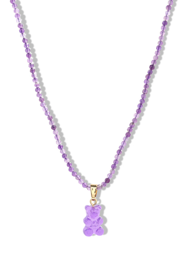 crystal haze Beaded Nostalgia Bear Necklace - Purple