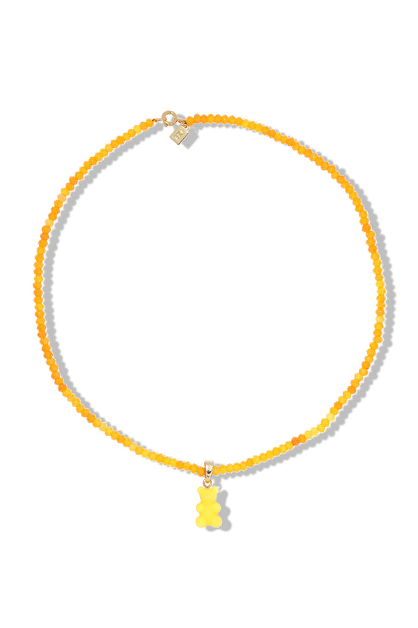 Crystal Haze Beaded Nostalgia Bear Necklace - Yellow