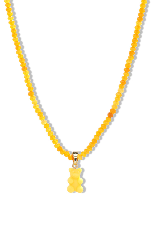 crystal haze Beaded Nostalgia Bear Necklace - Yellow
