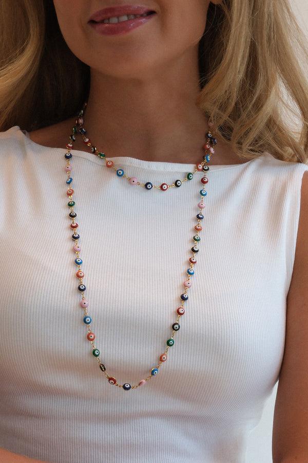 Crystal Haze Double Rainbow Evil Eye Necklace
