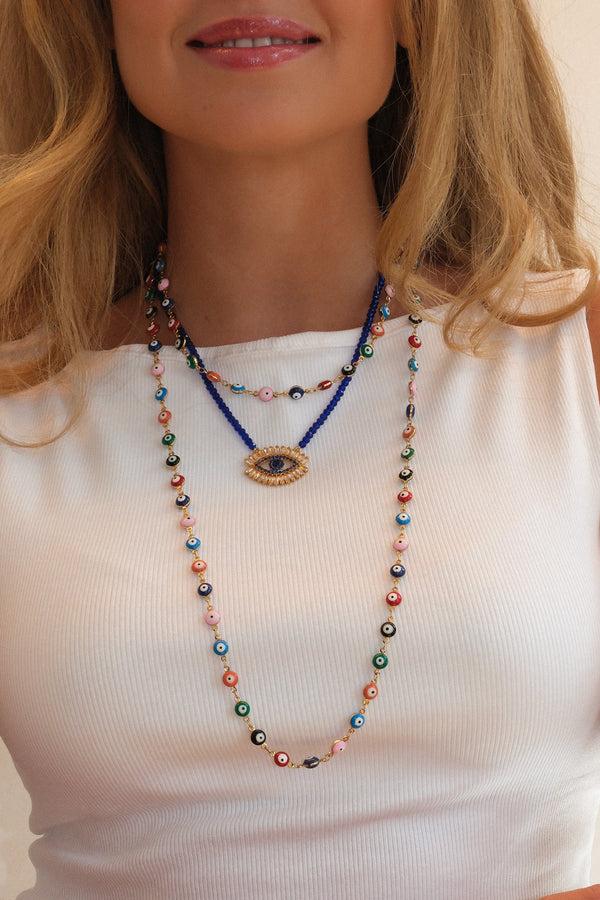 Crystal Haze Double Rainbow Evil Eye Necklace