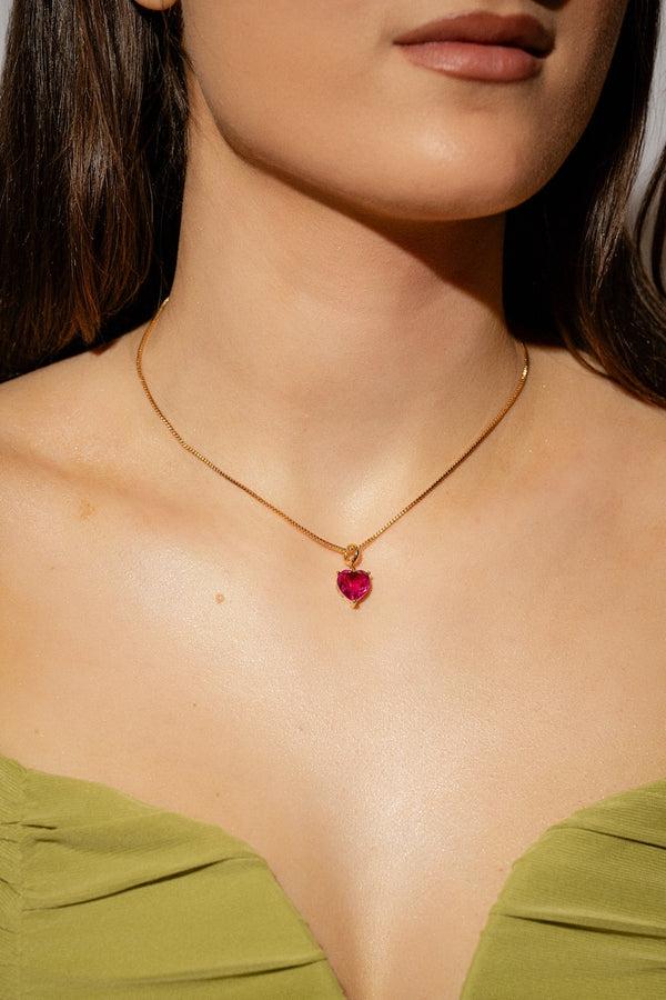 Crystal Haze Forever Yours Charm Necklace - Fuchsia
