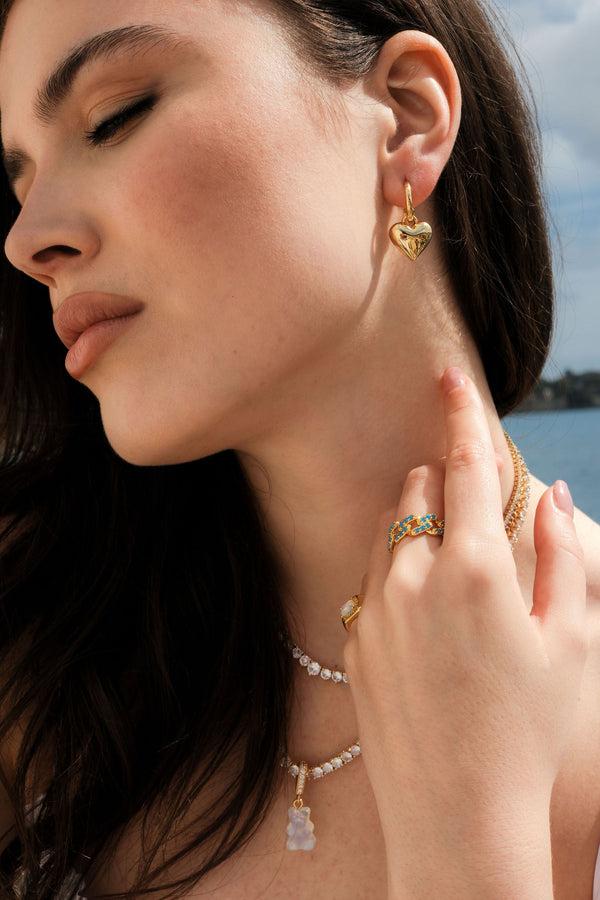 Crystal Haze Golden Heart Earrings