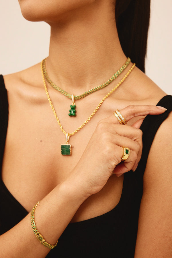 Crystal Haze Green Quartz - Pave Connector