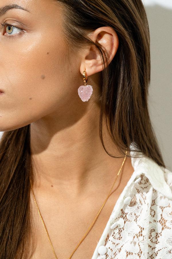 Crystal Haze Jelly Heart Hoops - Baby Pink