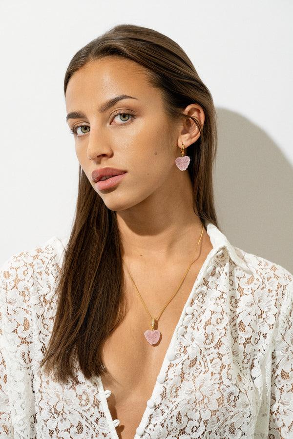 Crystal Haze Jelly Heart Hoops - Baby Pink