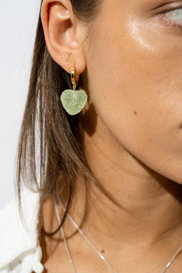 Crystal Haze Jelly Heart Hoops - Pistachio