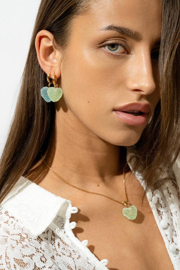 Crystal Haze Jelly Heart Hoops - Pistachio