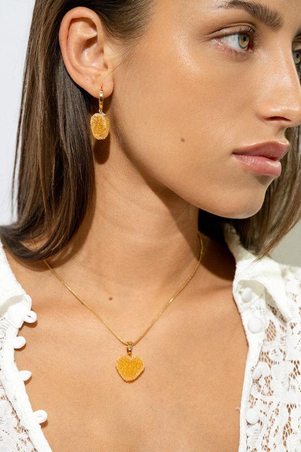 Crystal Haze Jelly Heart Hoops - Sunshine Orange