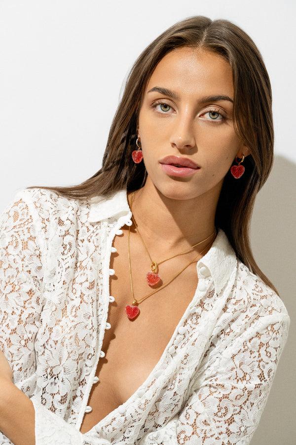 Crystal Haze Jelly Heart Hoops - Watermelon