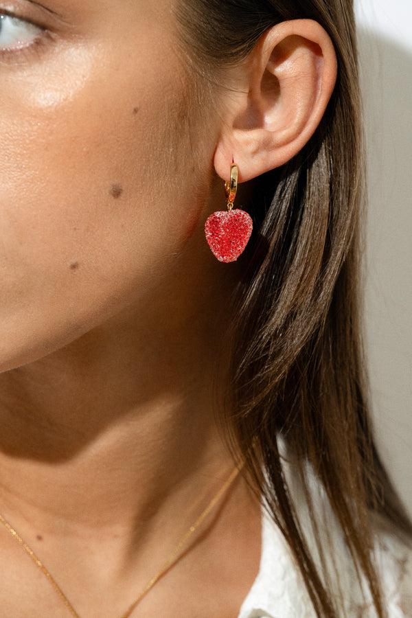 Crystal Haze Jelly Heart Hoops - Watermelon