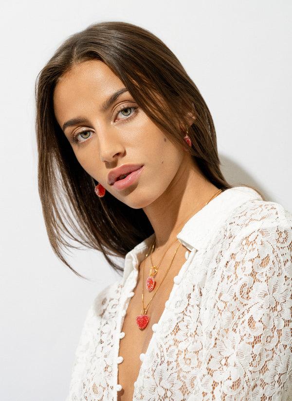 Crystal Haze Jelly Heart - Pave Connector - Watermelon