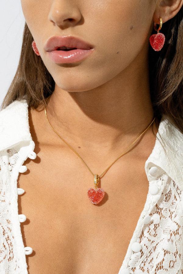 Crystal Haze Jelly Heart - Pave Connector - Watermelon