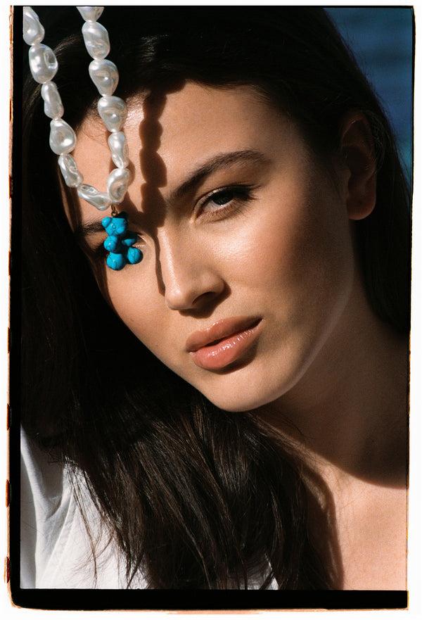 Crystal Haze Mega Turquoise Pearl Necklace