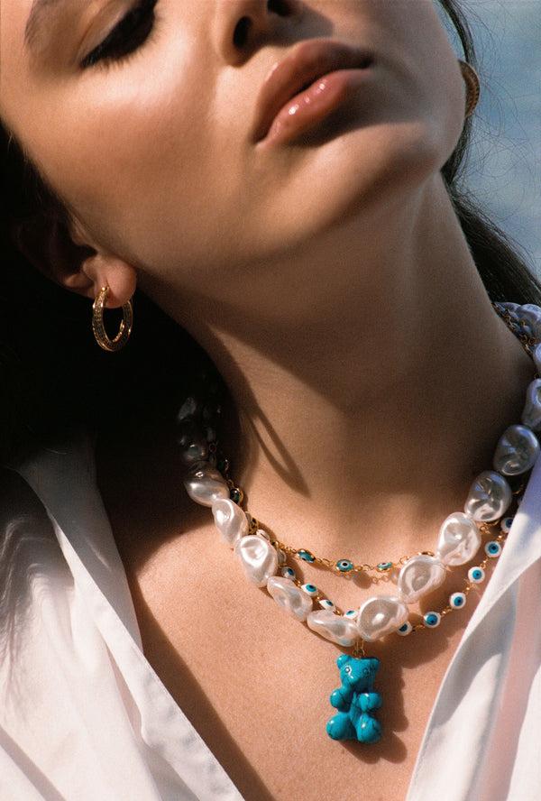 Crystal Haze Mega Turquoise Pearl Necklace