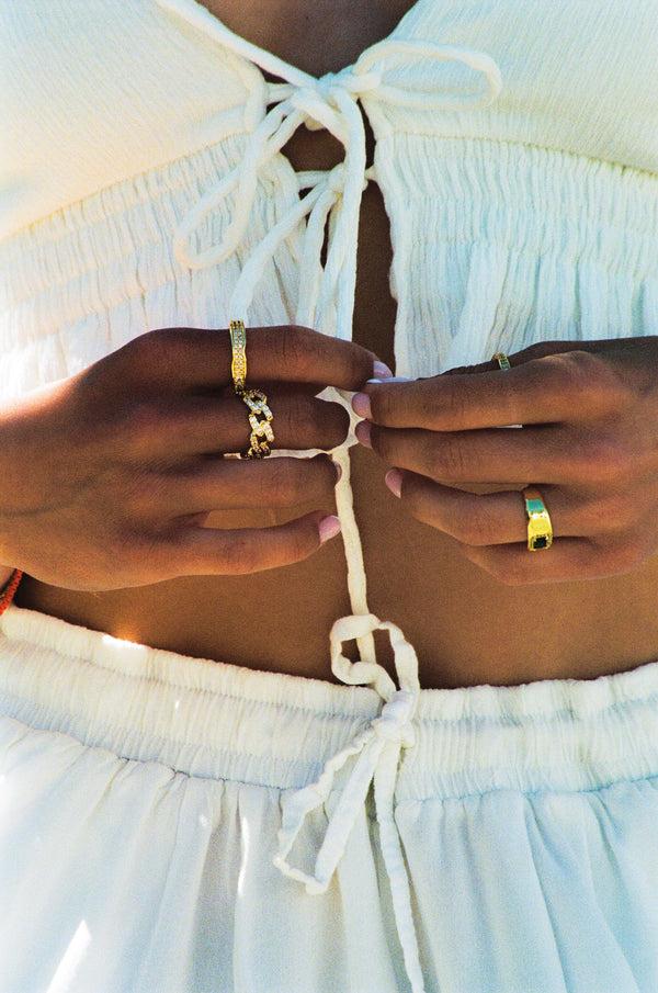 Crystal Haze Mexican Chain Ring - Clear